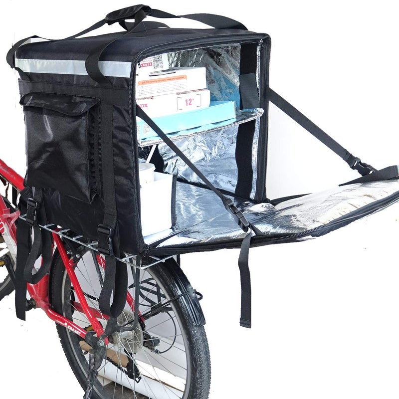 Packir PK-92Z: Big Insulated Pizza Delivery Bag with Cup Holder, 16" L x 16" W x 16" H, Thermal Food Delivery Box For Scooter, Heat Insulated Food Delivery Bag For Bike, Side Loading, 2-Way Zipper Closure - Image 1